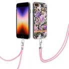 For iPhone SE 2022/SE 2020/8/7 Flowers Series TPU Phone Case with Lanyard(Purple Peony) - 1