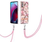 For Motorola Moto G Stylus 2022 4G Flowers Series TPU Phone Case with Lanyard(Pink Gardenia) - 1