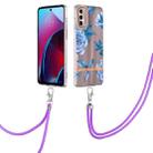 For Motorola Moto G Stylus 2022 4G Flowers Series TPU Phone Case with Lanyard(Blue Peony) - 1