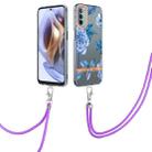 For Motorola Moto G31/G41 Flowers Series TPU Phone Case with Lanyard(Blue Peony) - 1