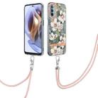 For Motorola Moto G31/G41 Flowers Series TPU Phone Case with Lanyard(Green Gardenia) - 1