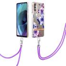 For Motorola Moto G51 5G Flowers Series TPU Phone Case with Lanyard(Purple Begonia) - 1