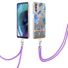 For Motorola Moto G51 5G Flowers Series TPU Phone Case with Lanyard(Blue Peony) - 1