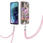 For Motorola Moto G71 5G Flowers Series TPU Phone Case with Lanyard(Purple Peony) - 1