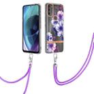 For Motorola Moto G71 5G Flowers Series TPU Phone Case with Lanyard(Purple Begonia) - 1