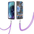 For Motorola Moto G71 5G Flowers Series TPU Phone Case with Lanyard(Blue Peony) - 1
