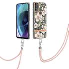 For Motorola Moto G71 5G Flowers Series TPU Phone Case with Lanyard(Green Gardenia) - 1