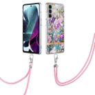 For Motorola Moto G200 Flowers Series TPU Phone Case with Lanyard(Purple Peony) - 1