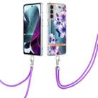 For Motorola Moto G200 Flowers Series TPU Phone Case with Lanyard(Purple Begonia) - 1