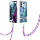 For Motorola Moto G200 Flowers Series TPU Phone Case with Lanyard(Blue Peony) - 1