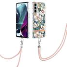 For Motorola Moto G200 Flowers Series TPU Phone Case with Lanyard(Green Gardenia) - 1