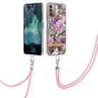 For Nokia G21/G11 Flowers Series TPU Phone Case with Lanyard(Purple Peony) - 1