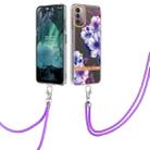 For Nokia G21/G11 Flowers Series TPU Phone Case with Lanyard(Purple Begonia) - 1