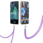 For Nokia G21/G11 Flowers Series TPU Phone Case with Lanyard(Blue Peony) - 1