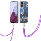 For OnePlus N20 5G Flowers Series TPU Phone Case with Lanyard(Blue Peony) - 1