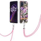 For OPPO Realme 9 Pro 5G Flowers Series TPU Phone Case with Lanyard(Purple Peony) - 1
