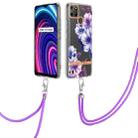 For OPPO Realme C21Y Flowers Series TPU Phone Case with Lanyard(Purple Begonia) - 1