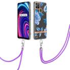 For OPPO Realme C21Y Flowers Series TPU Phone Case with Lanyard(Blue Peony) - 1
