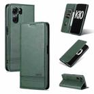 For OPPO K10 5G China AZNS Magnetic Calf Texture Flip Leather Phone Case(Dark Green) - 1