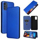 For Motorola Moto E32 4G Carbon Fiber Texture Horizontal Flip Leather Phone Case(Blue) - 1