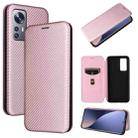 For Xiaomi 12 Lite Carbon Fiber Texture Horizontal Flip Leather Phone Case(Pink) - 1