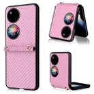 For Huawei P50 Pocket Carbon Fiber Texture PU + TPU Phone Case(Pink) - 1