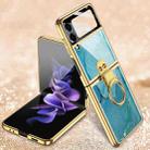 For Samsung Galaxy Z Flip3 5G GKK Electroplating Tempered Glass Painted Phone Case with Ring Holder(Lake Blue) - 1