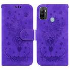 For OPPO A53 / A33 Butterfly Rose Embossed Leather Phone Case(Purple) - 1