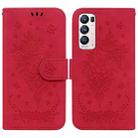 For OPPO Find X3 Neo / Reno5 Pro+ 5G Butterfly Rose Embossed Leather Phone Case(Red) - 1