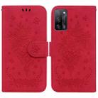 For OPPO A55 5G / A53s 5G / A16 Butterfly Rose Embossed Leather Phone Case(Red) - 1