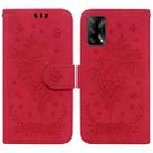 For OPPO A74 4G / F19 4G Butterfly Rose Embossed Leather Phone Case(Red) - 1