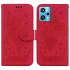 For OPPO Realme 9 Pro+ / Realme 9 4G Butterfly Rose Embossed Leather Phone Case(Red) - 1