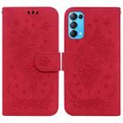 For OPPO Reno5 Pro 5G Butterfly Rose Embossed Leather Phone Case(Red) - 1