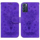 For OPPO Reno6 5G Butterfly Rose Embossed Leather Phone Case(Purple) - 1