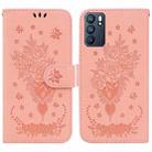 For OPPO Reno6 5G Butterfly Rose Embossed Leather Phone Case(Pink) - 1