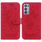 For OPPO Reno6 Pro+ 5G Butterfly Rose Embossed Leather Phone Case(Red) - 1