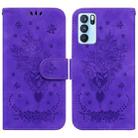 For OPPO Reno6 Pro 5G Butterfly Rose Embossed Leather Phone Case(Purple) - 1