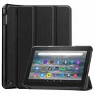 For Amazon Kindle Fire 7 2022 Custer Pure Color 3-Fold Holder Smart Leather Tablet Case(Black) - 1