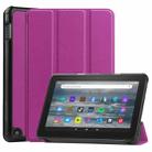For Amazon Kindle Fire 7 2022 Custer Pure Color 3-Fold Holder Smart Leather Tablet Case(Purple) - 1