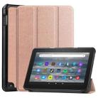 For Amazon Kindle Fire 7 2022 Custer Pure Color 3-Fold Holder Smart Leather Tablet Case(Rose Gold) - 1