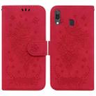 For Samsung Galaxy A20 / A30 Butterfly Rose Embossed Leather Phone Case(Red) - 1