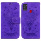 For Samsung Galaxy A21s Butterfly Rose Embossed Leather Phone Case(Purple) - 1