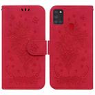 For Samsung Galaxy A21s Butterfly Rose Embossed Leather Phone Case(Red) - 1