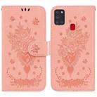 For Samsung Galaxy A21s Butterfly Rose Embossed Leather Phone Case(Pink) - 1