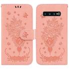 For Samsung Galaxy S10 Butterfly Rose Embossed Leather Phone Case(Pink) - 1
