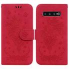 For Samsung Galaxy S10+ Butterfly Rose Embossed Leather Phone Case(Red) - 1