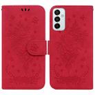 For Samsung Galaxy M23 / F23 Butterfly Rose Embossed Leather Phone Case(Red) - 1