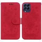 For Samsung Galaxy M53 5G Butterfly Rose Embossed Leather Phone Case(Red) - 1