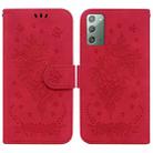 For Samsung Galaxy Note20 Butterfly Rose Embossed Leather Phone Case(Red) - 1