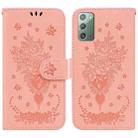 For Samsung Galaxy Note20 Butterfly Rose Embossed Leather Phone Case(Pink) - 1